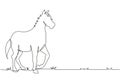 Single one line drawing running horse sketch of Arabian stallion. Galloping purebred horse of Arabian breed. Horse racing symbol,