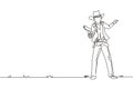 Single one line drawing smart cowboy holding his gun and aiming the guns. Wild west gunslinger style holding gun. Weapons for self Royalty Free Stock Photo