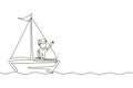 Single one line drawing smiling little boy in sailboat. Happy kids sailing boats. Cute little children on boat. Joyful adventures Royalty Free Stock Photo