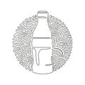 Single one line drawing soft drink in bottle glass. Cold soda for refreshing feeling. Drink to quench thirst. Swirl curl circle Royalty Free Stock Photo