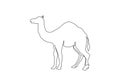 Single one line drawing strong desert Arabic camel for logo. Cute mammal animal concept for livestock husbandry, tourism,