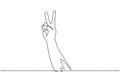 Single one line drawing symbol of peace. Number two hand count. Learn to count numbers. Concept of education for children.