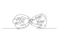 Single one line drawing top view of businessmen handshaking his business partner. Great teamwork. Project business deal and Royalty Free Stock Photo