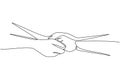 Single one line drawing two hands holding each other. Sign or symbol of love, relationship, couple, marriage. Communication with Royalty Free Stock Photo