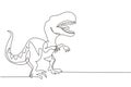 Single one line drawing tyrannosaurus rex. Roaring tyrannosaurus. Prehistoric carnivorous dinosaur. Extinct ancient animals.
