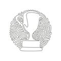 Single one line drawing winner\'s trophy icon. Golden trophy vector is symbol of victory in sports event. Swirl curl circle