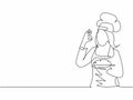 Single one line drawing of young attractive female chef making excellent taste gesture to delicious main dish meal he served. Royalty Free Stock Photo