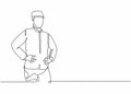 Single one line drawing of young bellboy wearing suit to wait the hotel guests. Professional work profession and occupation