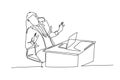 Single one line drawing of young frightened businessman keep of himself from monitor laptop because of traumatize. Work