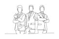 Single one line drawing of young happy businessmen wearing suit giving thumbs up gesture. Business owner dealing with a teamwork