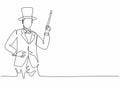 Single one line drawing of young male magician expert holding magic wand on hand. Professional work profession and occupation Royalty Free Stock Photo