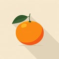 Pixel Art Orange Fruit With Green Leaf and Long Shadow on Light Yellow Background Royalty Free Stock Photo