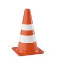 Single orange traffic warning cone or pylon on white background - under construction, maintenance or attention concept