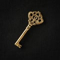 Single ornate skeleton key in gold. Concept for unlocking opportunities, finding solutions, or achieving goals