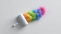 Single paint roller creating a smooth rainbow gradient across a white wall with Royalty Free Stock Photo