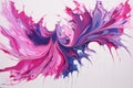 a single paintbrush creating a swirling pattern of purple and pink on a white canvas
