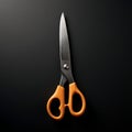 Scissors with Orange Handle on Black Background Minimalist Still Life Royalty Free Stock Photo