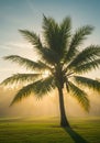 Single Palm Tree at Sunrise in Tropical Field Royalty Free Stock Photo