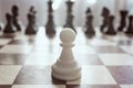 Single pawn against many enemies as a symbol of difficult unequal fight or struggle of minorities. Background in blur.