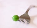 Single pea on a fork Royalty Free Stock Photo