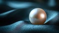 A single pearl with its lustrous sheen and soft iridescence, elegantly placed on a dark velvet surface, radiating luxury