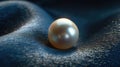 A single pearl with its lustrous sheen and soft iridescence, elegantly placed on a dark velvet surface, radiating luxury