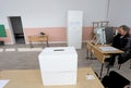 Single people on election day in empty polling stations voting for President in Sofia, Bulgaria on NOV 21, 2021