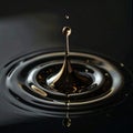 Dark Liquid Drop Creating Ripples on a Black Surface Royalty Free Stock Photo