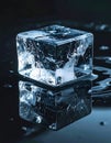 Pristine Ice Cube on a Wet Reflective Surface Royalty Free Stock Photo