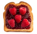 Single Piece of Wheat Bread Toasted with Raspbery Jam Isolated on a White Background