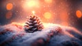 A Single Pine Cone Covered in Snow with a Glowing Background Royalty Free Stock Photo