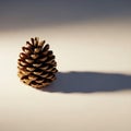 A single pine cone is placed on a light surface, casting a long shadow Royalty Free Stock Photo