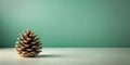 A single pine cone rests on a pale teal surface against a muted teal backdrop, a simple yet evocative image of natural textures Royalty Free Stock Photo