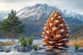 A single pine cone sits atop a rocky surface Royalty Free Stock Photo