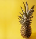 Single pineapple isolated on yellow background, Negative, space Royalty Free Stock Photo