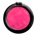 Single pink blush isolated on white background top view. Watercolor makeup. For card and banner