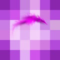 Single pink feather vector. Levitation plume, lightness concept icon. Isolated or Purple gradient squares abstract background Royalty Free Stock Photo