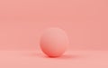 Single pink geometric ball sphere primitive on pink background with copy space, modern minimal concept template