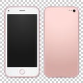 Single pink mobile template with blank screen on white background, detailed front and back side.