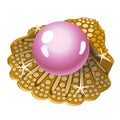 Single pink pearl in a Golden shell