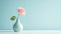 A single pink rose in a light blue vase against a soft background, symbolizing beauty and simplicity Royalty Free Stock Photo