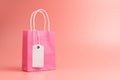 Single pink shopping or gift bag isolated on pink background Royalty Free Stock Photo