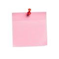 Single pink sticky note with a red pushpin Royalty Free Stock Photo