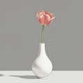 A single pink tulip (Tulipa sp.) is elegantly placed in a smooth, white ceramic vase. The Royalty Free Stock Photo