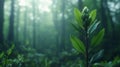 A Single Plant Growing in a Misty Forest Royalty Free Stock Photo