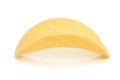 Single potato chip on white background close-up