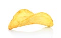 Single potato chip on white background