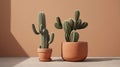 A single potted cactus with simple, sharp lines and a terracotta pot, rendered in earthy