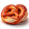 A single pretzel with salt on a plain white surface view Royalty Free Stock Photo