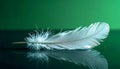 Delicate White Feather on a Reflective Green Surface Royalty Free Stock Photo